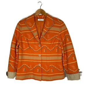 Coldwater Creek Sz 6 Blazer Jacket Orange Tan Southwest Embroidered Lined Aztec